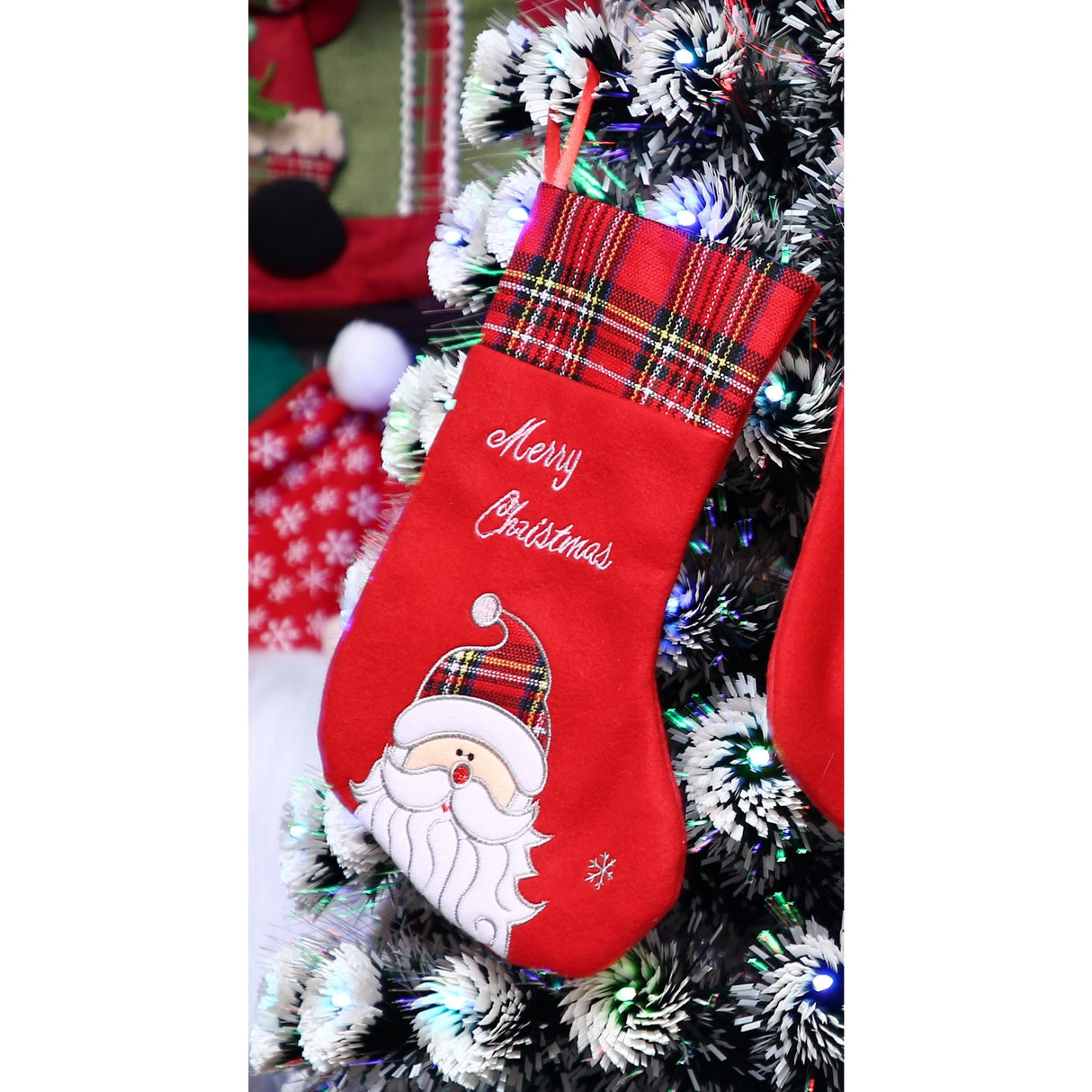 Ciorap Cadouri, culoare rosie, imprimeu Mos Craciun ,marimea 15x30 cm, Flippy - vivimall.ro