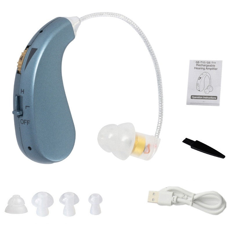 Aparat auditiv retroauricular BTE Reincarcabil, Flippy, Set 2 bucati Stinga Dreapta, Standard European, Aparat auditiv Cu incarcator, Aparat pentru Auz, 12 x 8.5 x 4 cm, 89 g, Albastru