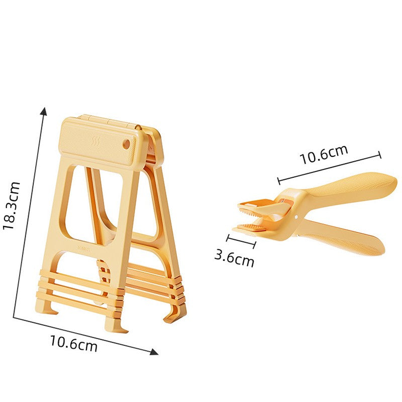 Cleste pentru Boluri, Vivimall, Anti-Alunecare, din ABS si Silicon, Extindere, pentru Oale, Tigai, de Uz Casnic, Rezistent la Temperaturi Inalte, 16x 10.5 x 3.6 cm Bej - vivimall.ro