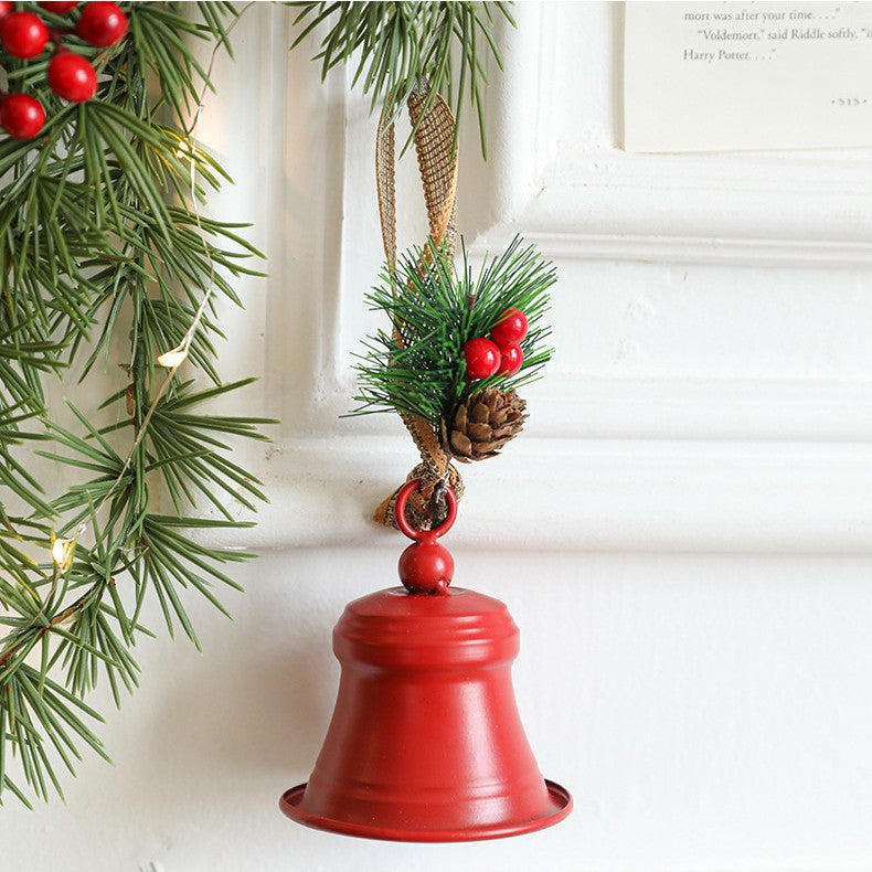 Clopot decorativ pentru Brad Craciun, Flippy, Clopot din Metal cu Funda si Crenguta de Brad pentru Decoratiune de Craciun, 10 x 8 x 8 cm, Rosu - vivimall.ro