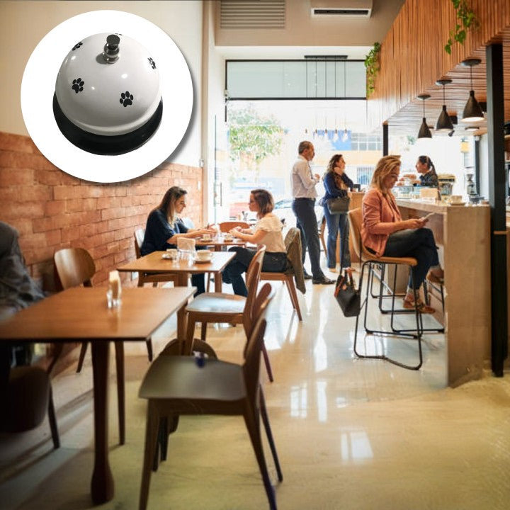 Clopotel Metalic Multifunctional, Flippy, Alb cu Imprimeu Labuta Neagra, 7.5x7.5x6.5 cm, Dresaj, Receptie, Restaurante