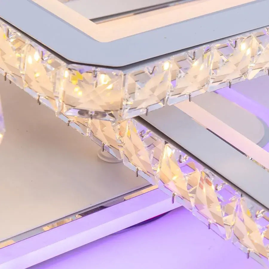 Lustra Led Cu Telecomanda Si Cristal Leila, 8 Patrate, Lumina Rece/Calda/Neutra, Dimabila - vivimall.ro