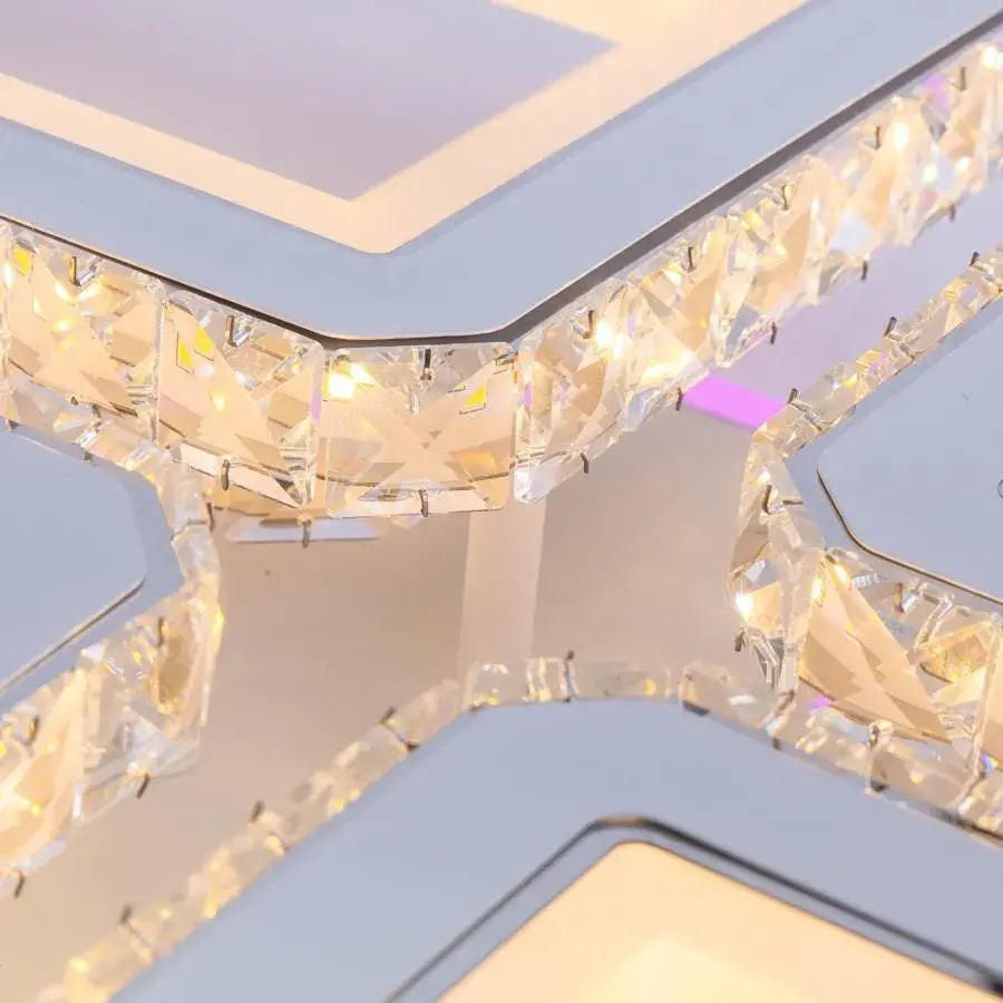 Lustra Led Cu Telecomanda Si Cristal Leila, 8 Patrate, Lumina Rece/Calda/Neutra, Dimabila - vivimall.ro