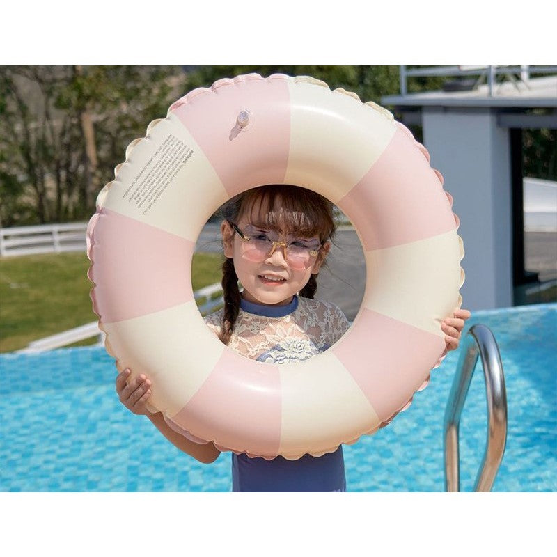 Colac de inot gonflabil pentru copii, In dungi Roz- Galben, Vivimall, diametru 66 cm