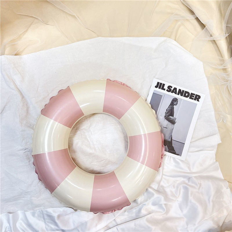 Colac de inot gonflabil pentru copii, In dungi Roz- Galben, Vivimall, diametru 66 cm