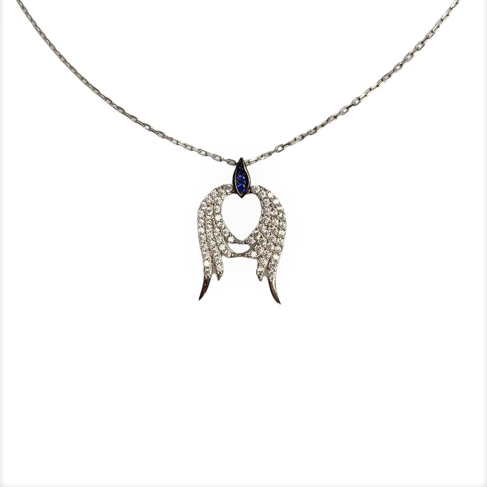Colier Argint 925 Aripi cu Zirconii, Alb-Albastru 42 cm - vivimall.ro
