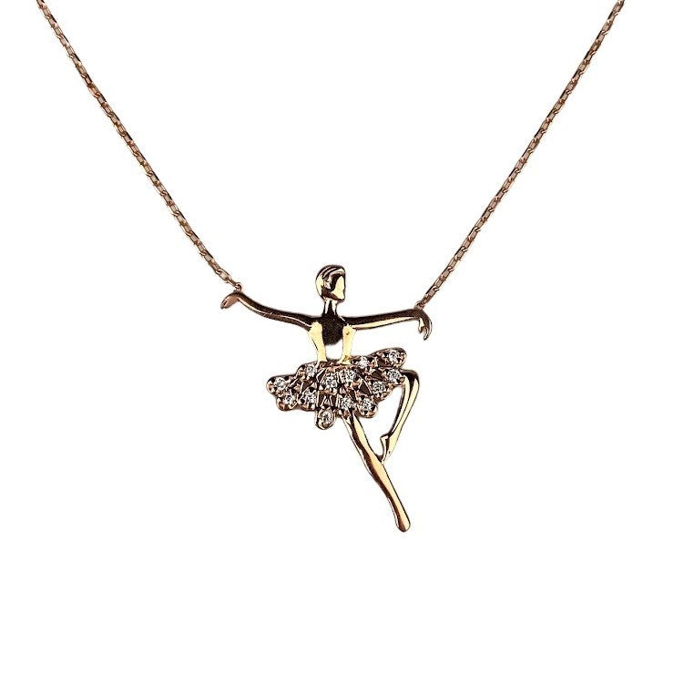 Colier Argint 925, Balerina cu Zirconii Placat cu Aur Roz 41 cm - vivimall.ro