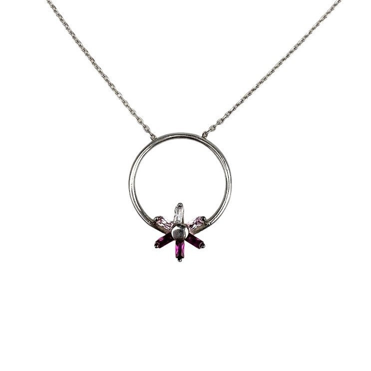 Colier Argint 925 Cerc Mare cu Floare Colorata 40 cm - vivimall.ro