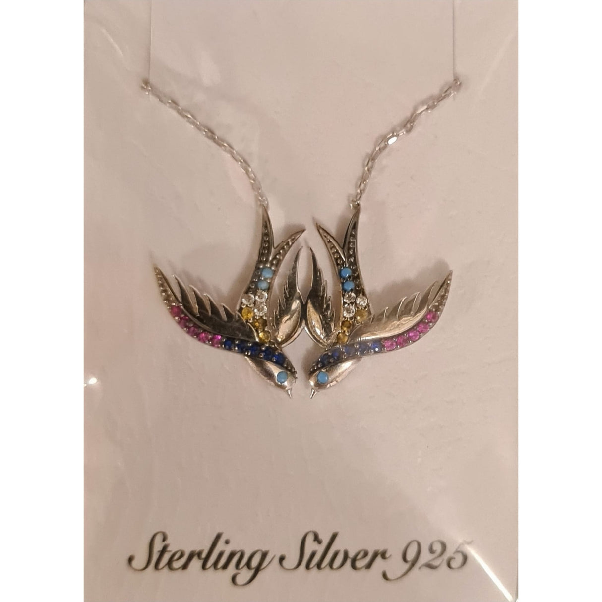 Colier Argint 925 Doua Randunele, cu Zirconiu, Colorat