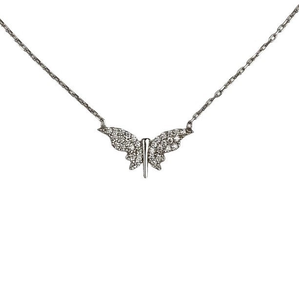 Colier Argint 925, Fluture cu Aripi Lungi cu Zirconii 40 cm - vivimall.ro