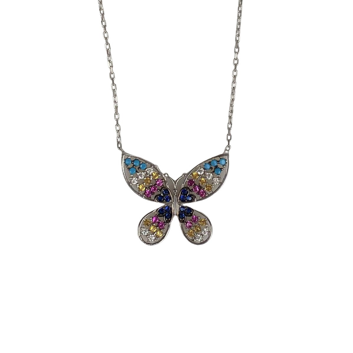 Colier Argint 925, Fluture cu Zirconii Colorate 40 cm - vivimall.ro