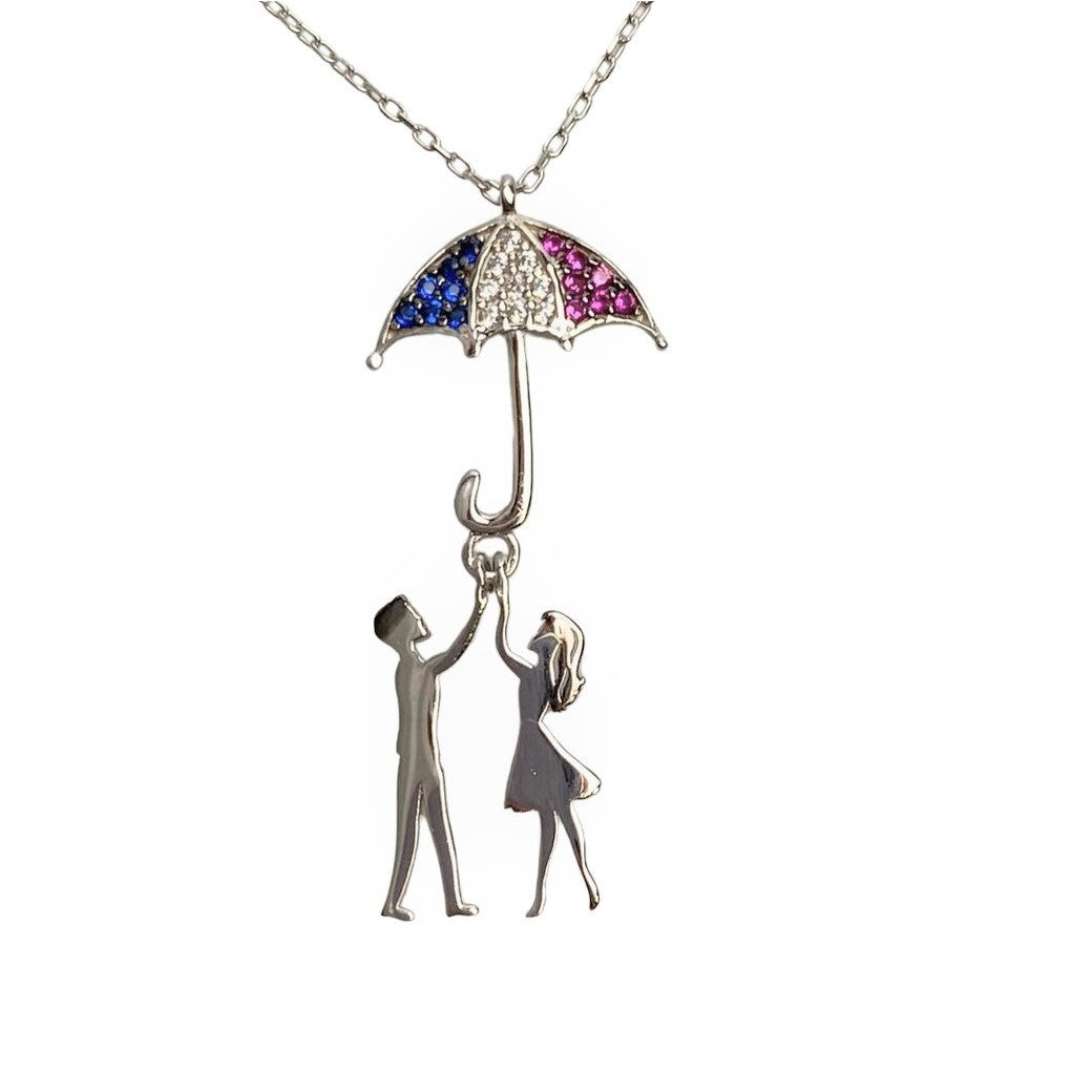 Colier Argint 925, Indragostiti sub Umbrela cu Zirconii Multicolore 42 cm - vivimall.ro