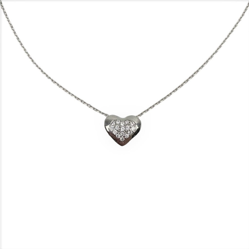 Colier Argint 925, Inima Bombata cu Zirconii 42 cm - vivimall.ro