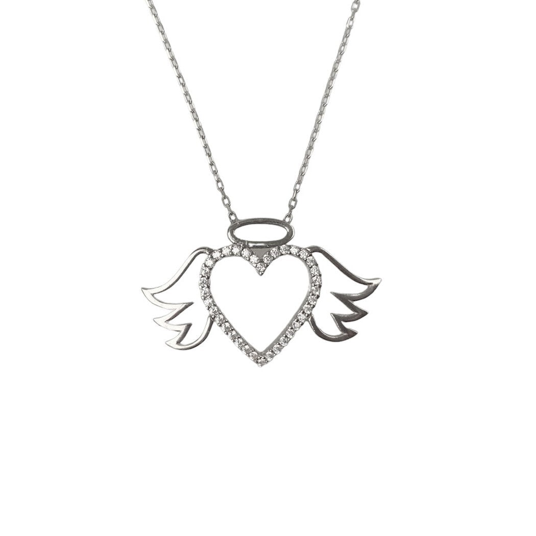 Colier Argint 925, Inima Contur cu Aripi 40 cm - vivimall.ro