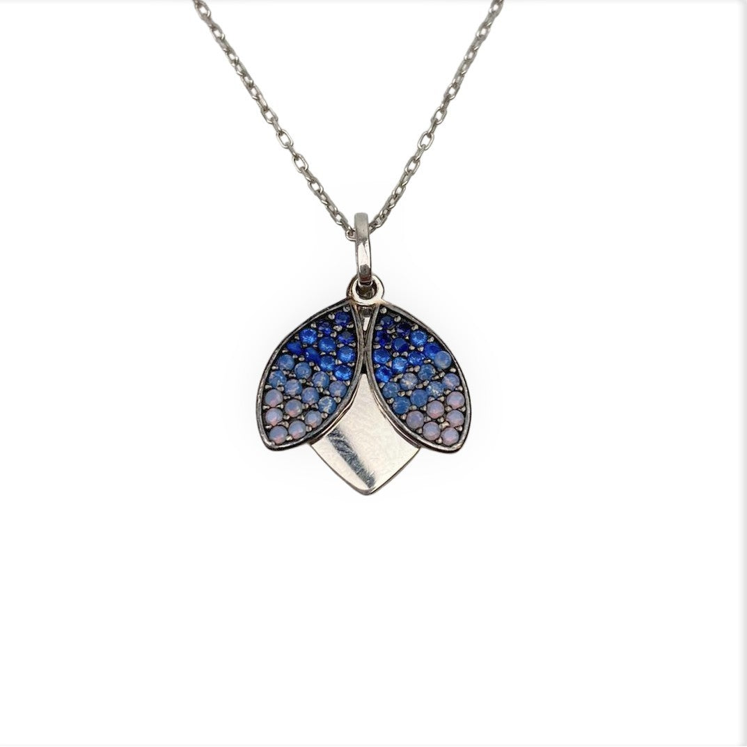 Colier Argint 925, Inima cu Buburuza cu Zirconii Albastre 42 cm - vivimall.ro