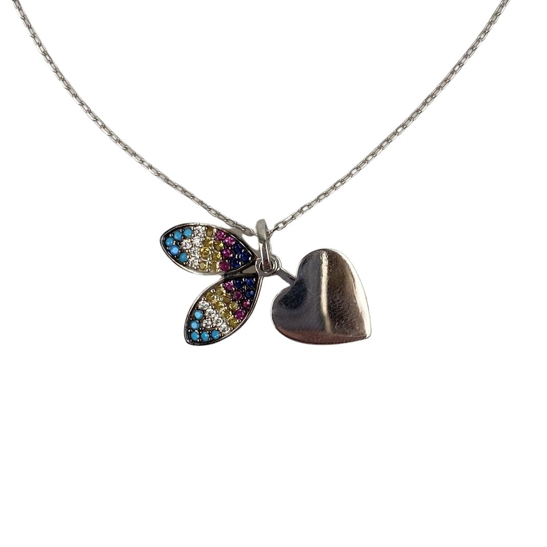 Colier Argint 925, Inima cu Buburuza cu Zirconii Multicolore 41 cm - vivimall.ro