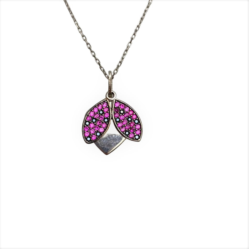 Colier Argint 925, Inima cu Buburuza cu Zirconii Roz 42 cm - vivimall.ro