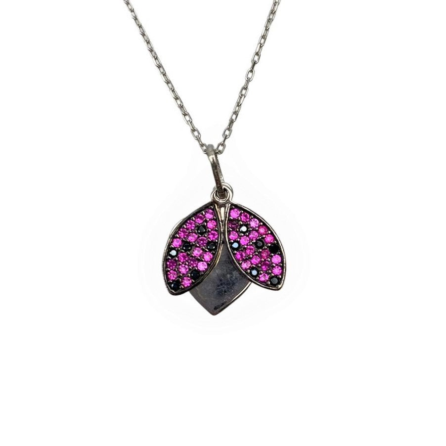 Colier Argint 925, Inima cu Buburuza cu Zirconii Roz 42 cm - vivimall.ro