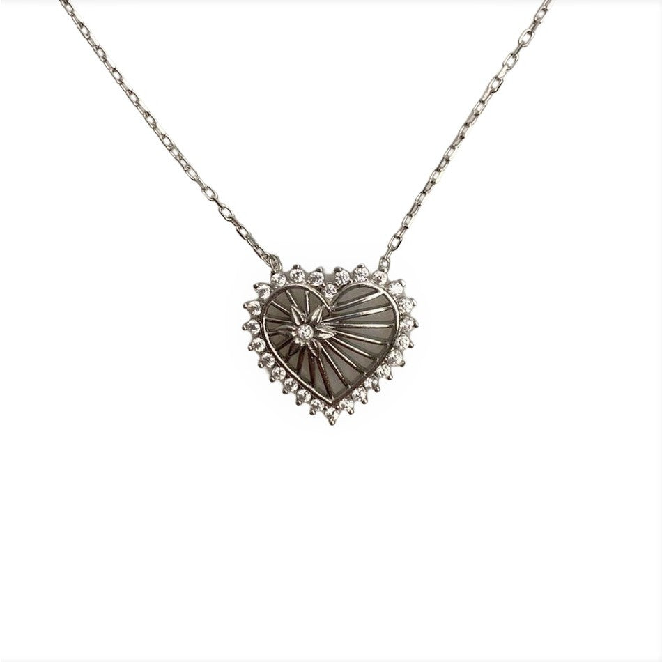 Colier Argint 925, Inima cu Floricica 42 cm - vivimall.ro