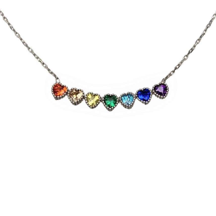 Colier Argint 925 Inimi Colorate 44 cm - vivimall.ro