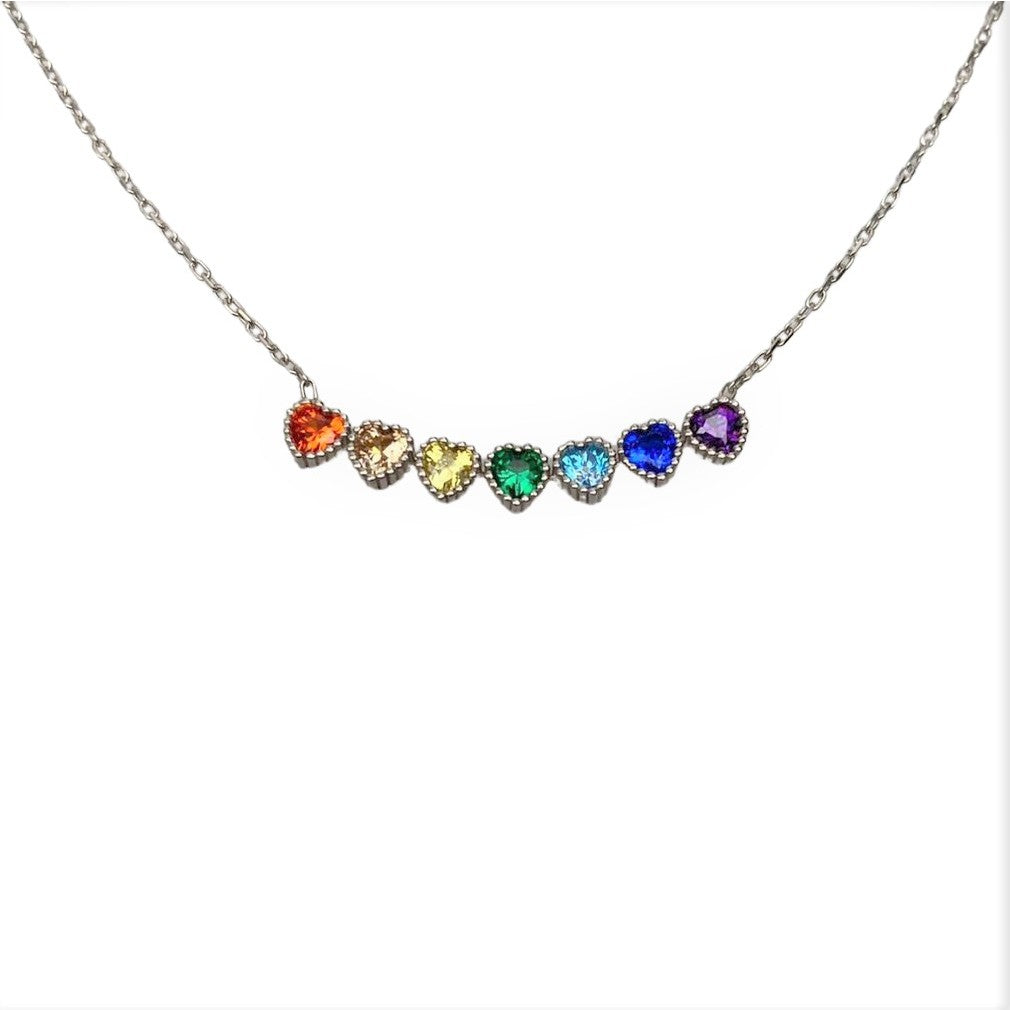 Colier Argint 925 Inimi Colorate 44 cm - vivimall.ro
