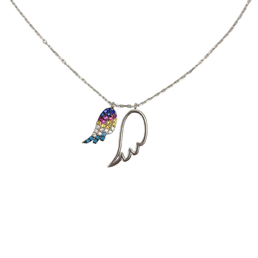 Colier din Argint 925, Aripa Dubla cu Zirconii Multicolore 40 cm - vivimall.ro