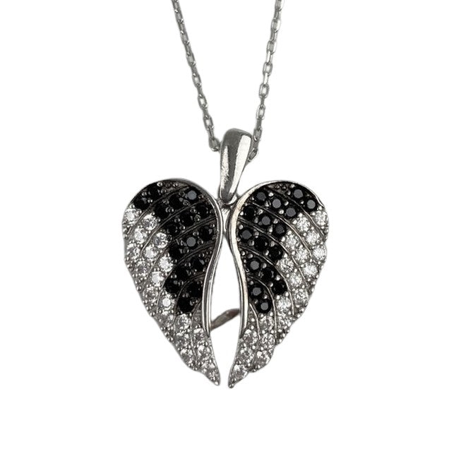 Colier din Argint 925, Aripi Zirconii Alb-Negru 40 cm - vivimall.ro