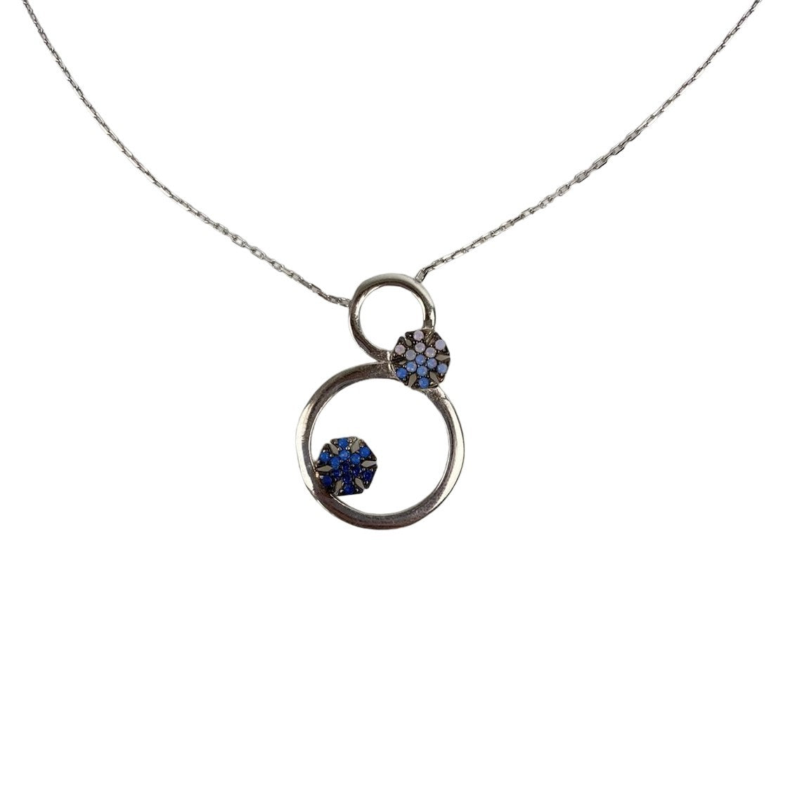 Colier din Argint 925, Cerc cu Fulgi cu Zirconii Albastre 40 + 5 cm - vivimall.ro