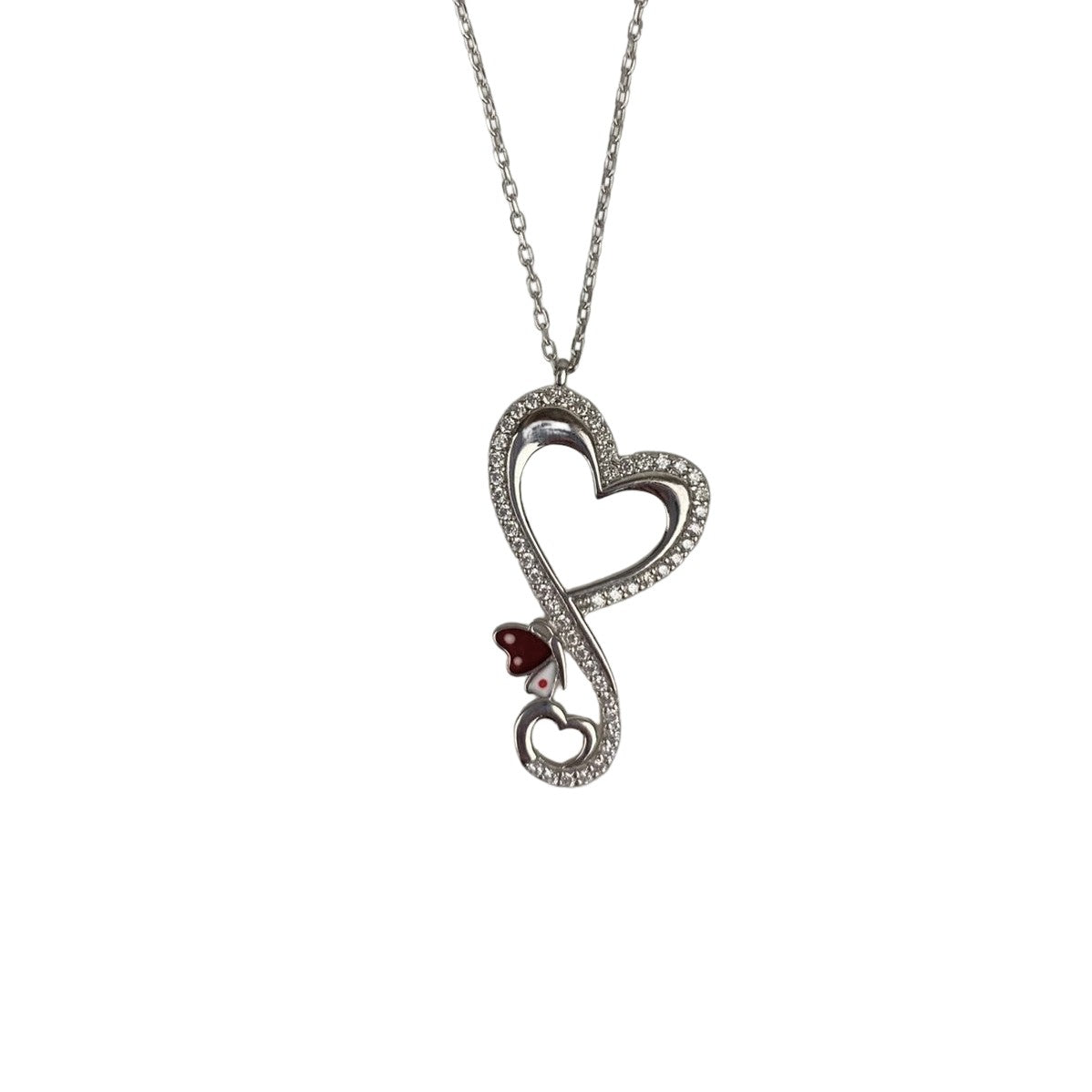 Colier din Argint 925, Inima si Fluture cu Zirconii 40 cm - vivimall.ro