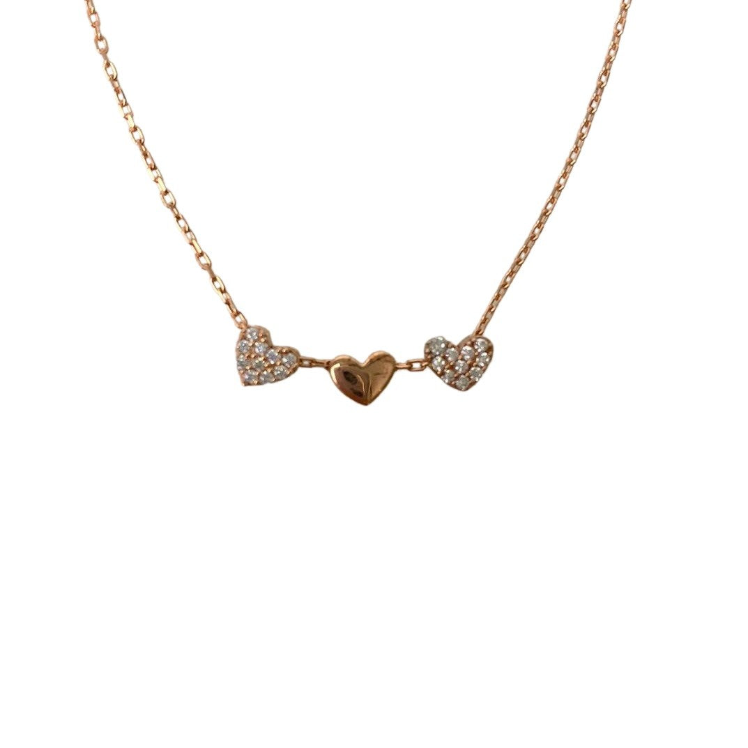 Colier din Argint 925, Inimi Placate cu Aur Roz 42 cm - vivimall.ro
