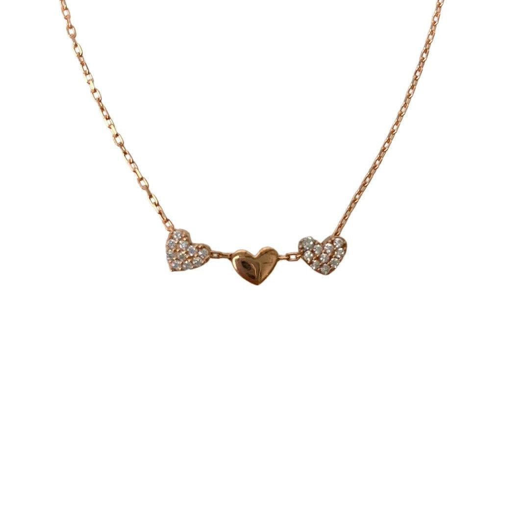 Colier din Argint 925, Inimi Placate cu Aur Roz 42 cm - vivimall.ro