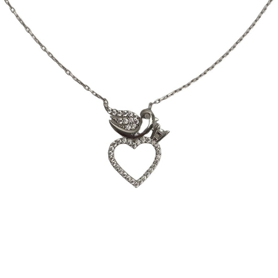 Colier din Argint 925, Porumbel si Inima cu Zirconii 40 cm - vivimall.ro