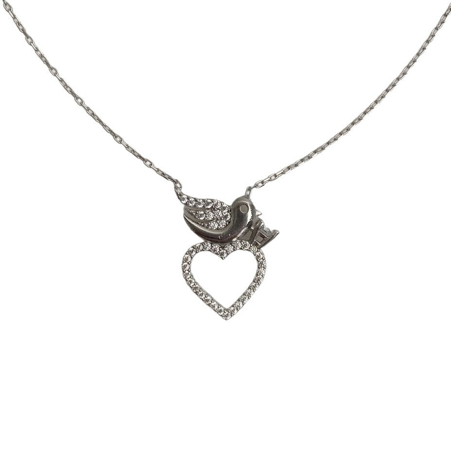 Colier din Argint 925, Porumbel si Inima cu Zirconii 40 cm - vivimall.ro