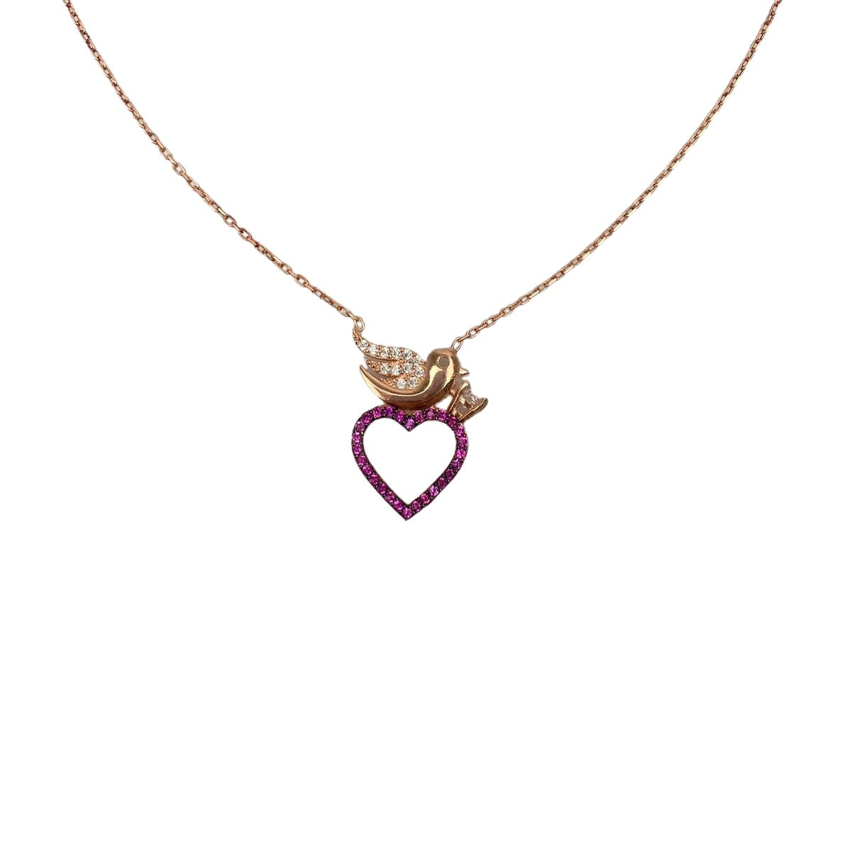 Colier din Argint 925, Porumbel si Inima Placat cu Aur Roz 40 cm - vivimall.ro