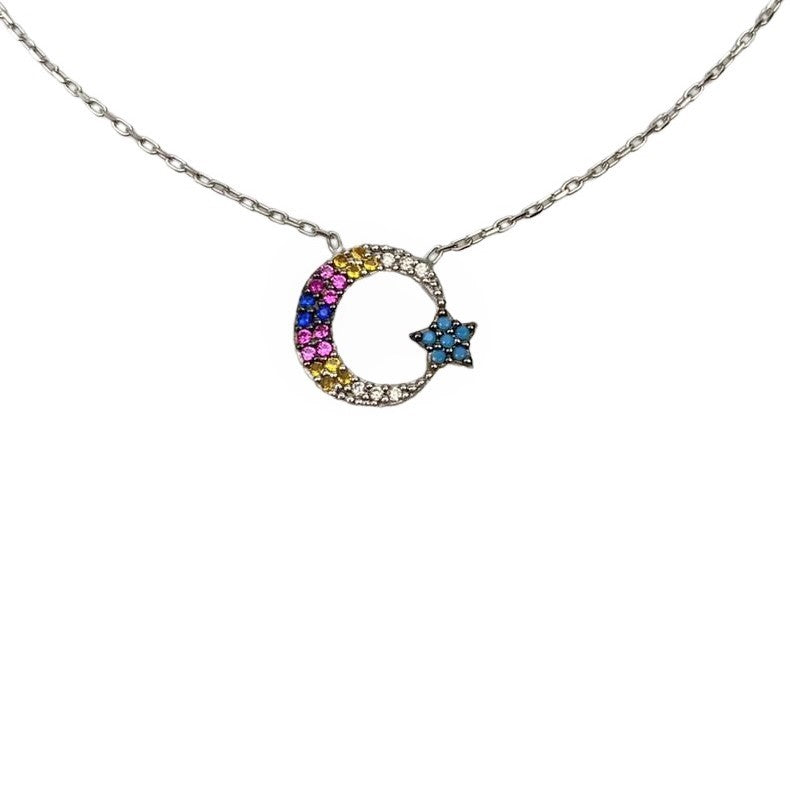 Colier din Argint 925, Semiluna cu Zirconii Multicolore 40 cm - vivimall.ro