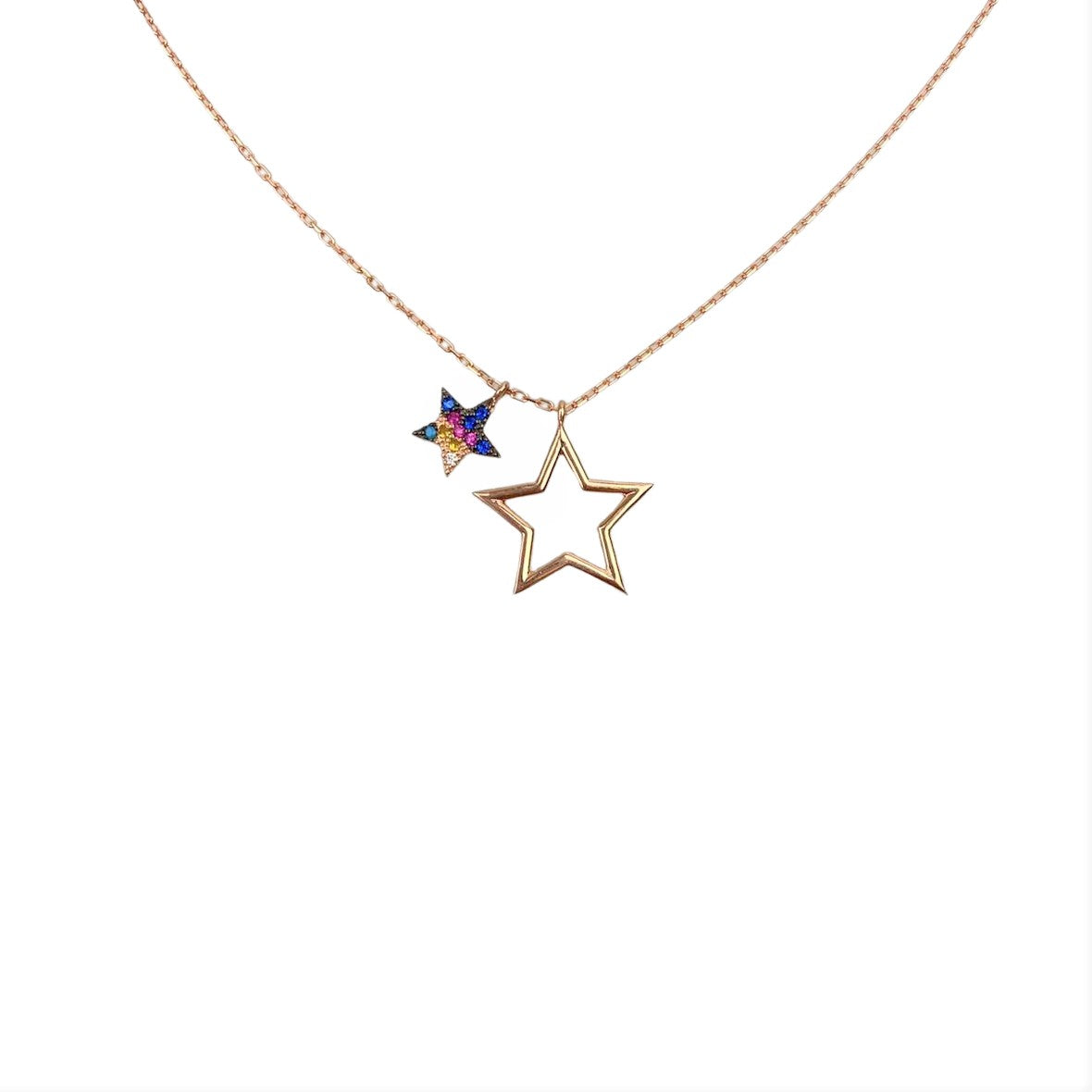 Colier din Argint 925, Stea Dubla Placata cu Aur Roz 40 cm - vivimall.ro