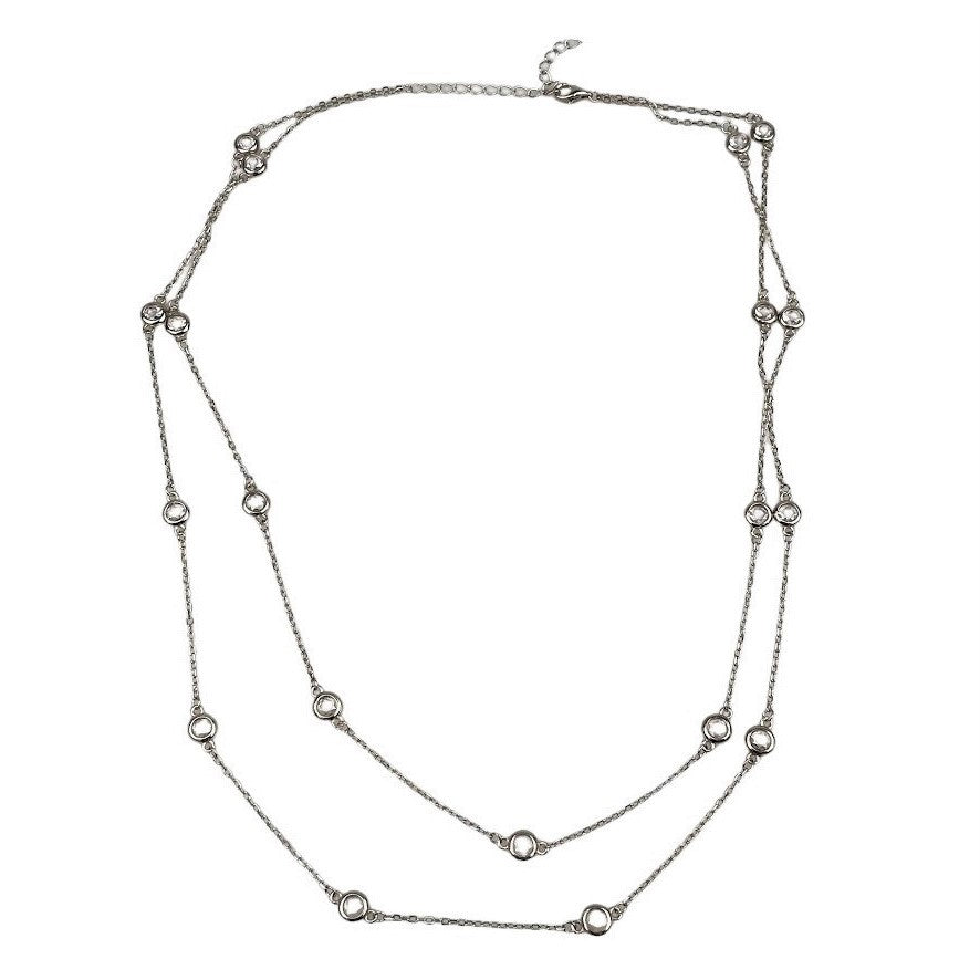 Colier Dublu din Argint 925 cu Pietre, Reglabil 40+6 cm - vivimall.ro