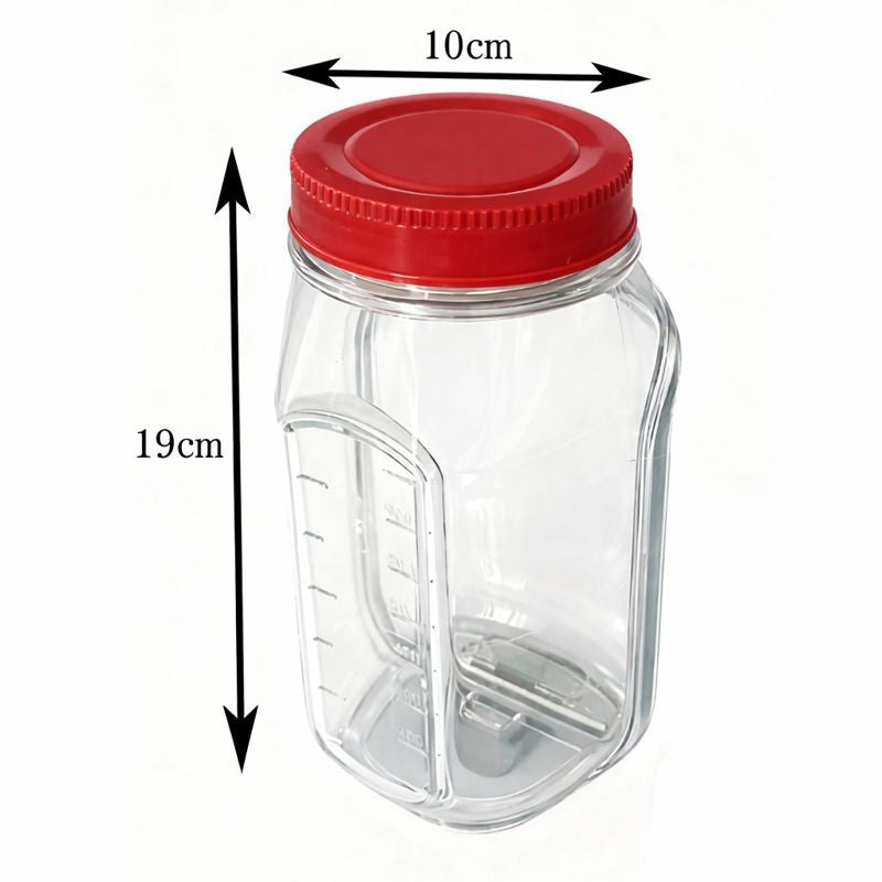 Container Caserola pentru Salata, Vivimall, Borcan pentru Salata din Sticla, Gradat in ml, 1L, 19 x 10 x 10 cm, Capac Rosu, Transparenta - vivimall.ro