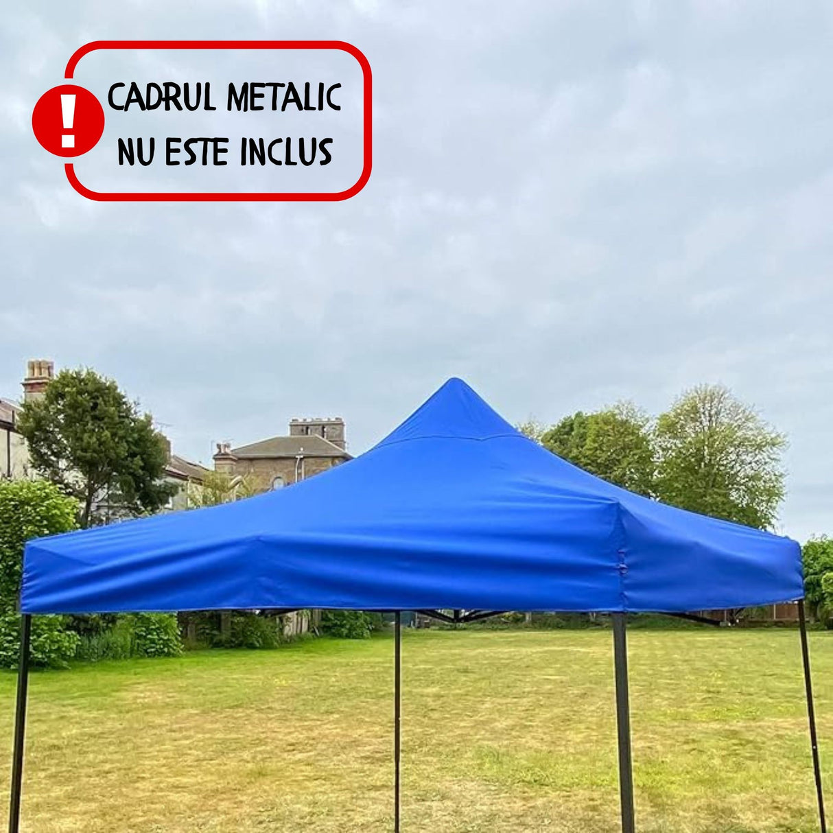 Copertină pavilion Flippy 3x3 m albastru montată în grădină, protecție soare și ploaie