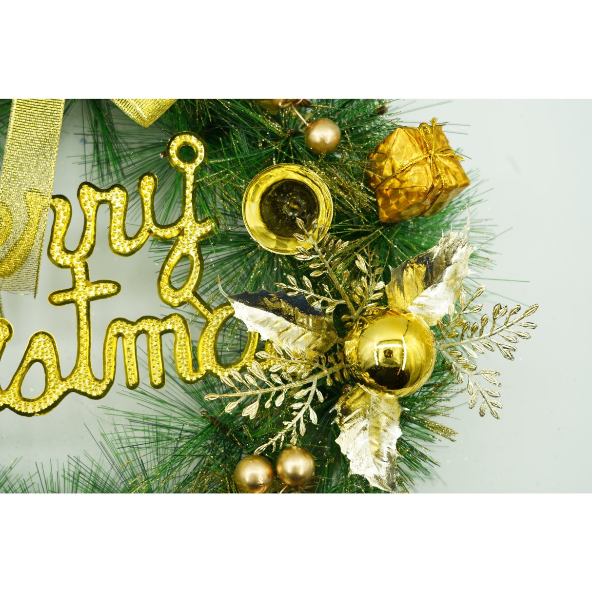 Coronita de Craciun pentru usa, Verde/Auriu, 40 cm, PVC, Artificiala, Decorata, Interior/Exterior, Flippy - vivimall.ro