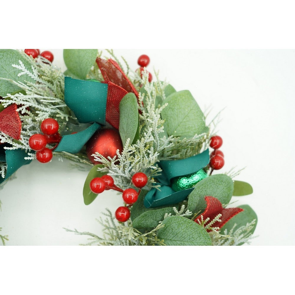 Coronita de Craciun pentru usa, Verde/Rosu, 40 cm, PVC, Artificiala, Decorata, Interior/Exterior, Flippy - vivimall.ro