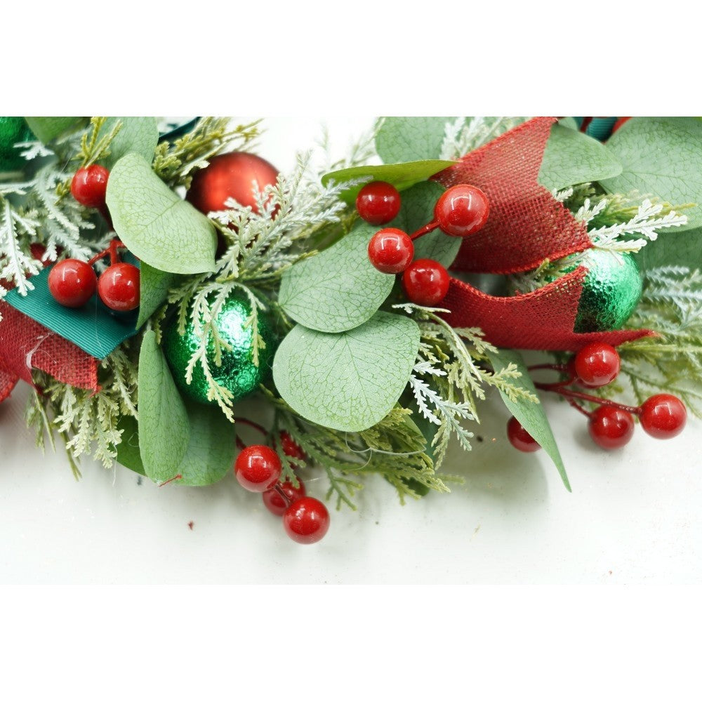 Coronita de Craciun pentru usa, Verde/Rosu, 40 cm, PVC, Artificiala, Decorata, Interior/Exterior, Flippy - vivimall.ro