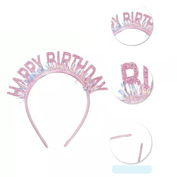 Coronita Decorativa pentru Petreceri, Vivimall, Tema Aniversare, Model Happy Birthday, Marime Universala, Rose - vivimall.ro