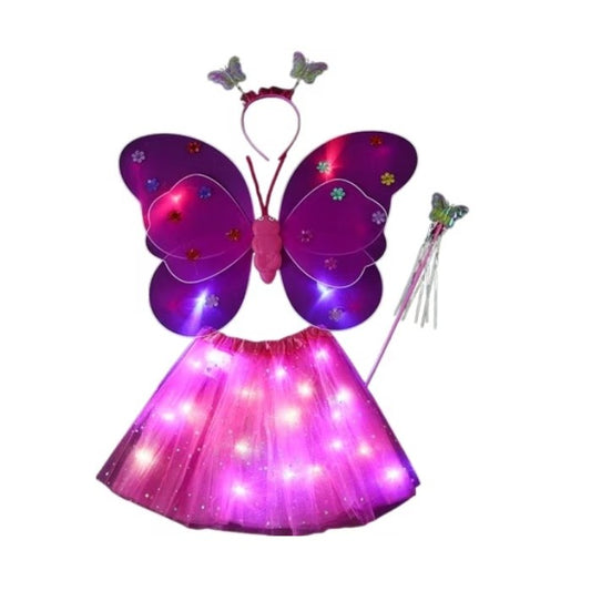 Costum Fluturas Cu Aripi Modelabile Luminoase Pentru Copii, Fusta Din Tul Cu Lumini, Bagheta Si Bentita, 4 Piese, Pentru Halloween, Roleplay, Craciun, Carnaval, Paste, Ziua Copilului, Bumbac/Poliester, Marime Universala, -Rosu - vivimall.ro