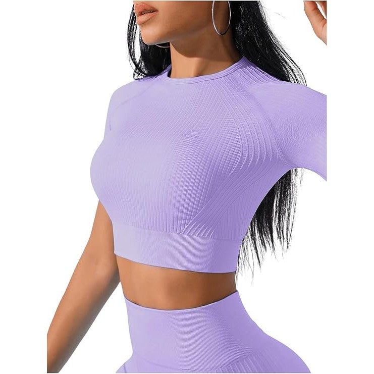 Costum pentru Fitness/Yoga, Flippy, pentru Femei, Material Elastic, Spandex, Talie Inalta, Mov, Marime L - vivimall.ro