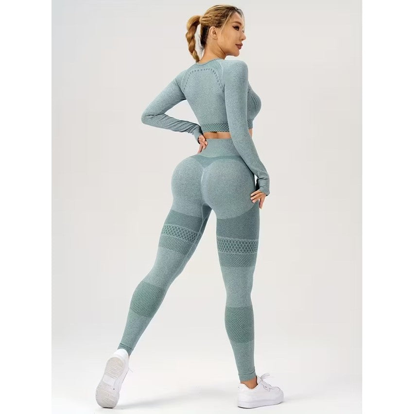 Costum Sport de Dama, Vivimall, pentru Yoga, Talie Inalta, Top Scurt, Elastic, Verde Menta, Marime M - vivimall.ro