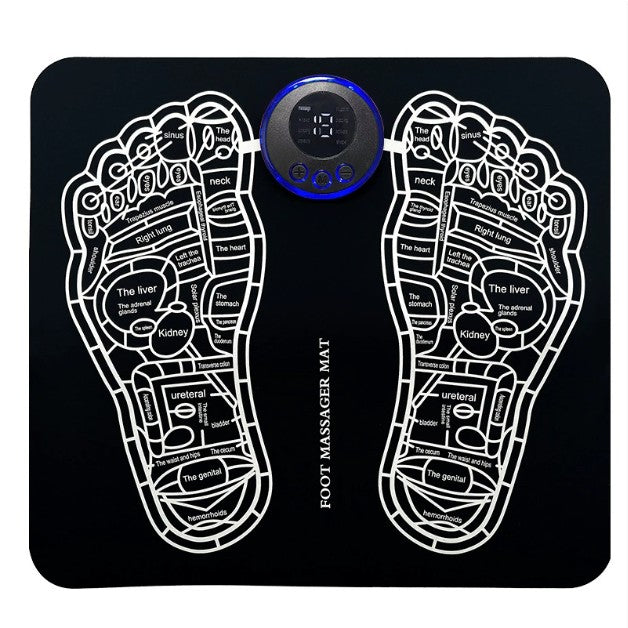 Covoras de Masaj pentru Picioare, EMS, 4 Niveluri de Intensitate, Incarcare USB, Ecran LED, Telecomanda Inclusa, Negru - vivimall.ro