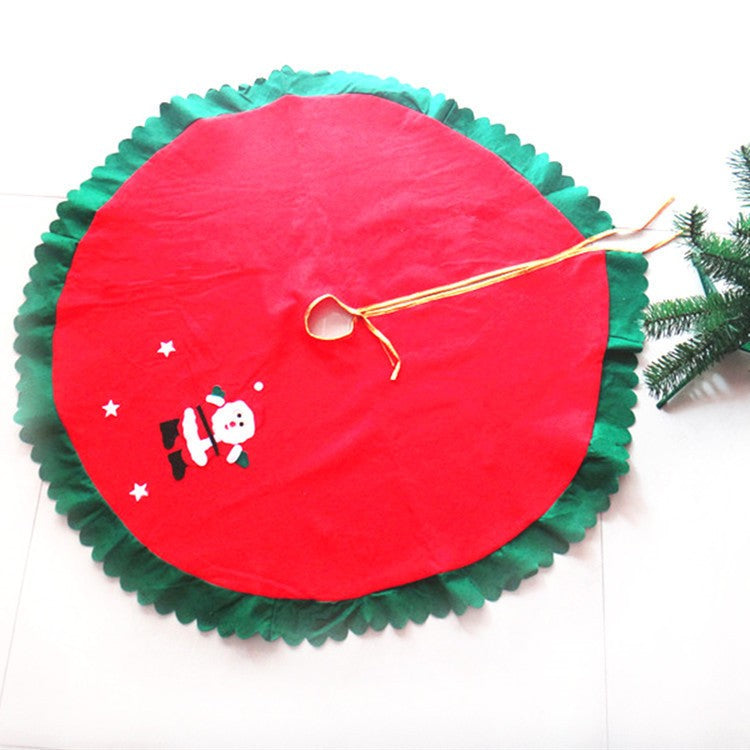 Covoras pentru Bradul de Craciun, Flippy, din Tesatura Pufoasa, cu Fundite de Prindere, Model Mos Craciun, Rosu/ Verde, Diametru 90 cm - vivimall.ro