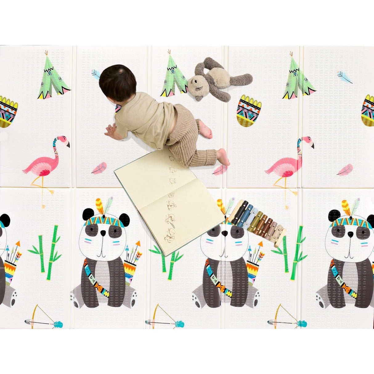 Covoras Pentru Copii, Cu 2 Fete, Din Xpe+Pe, Impermeabil, Antiderapant, Protectie Termica, +3 Luni, Pliabil