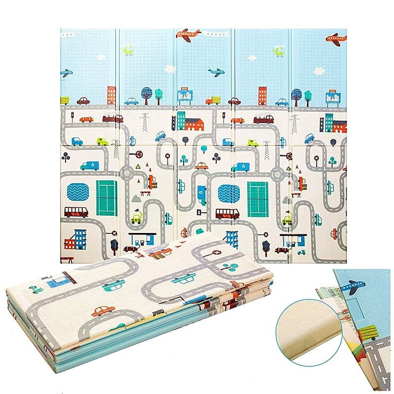 Covoras Pentru Copii, Cu 2 Fete, Din Xpe+Pe, Impermeabil, Antiderapant, Protectie Termica, +3 Luni, Pliabil - vivimall.ro